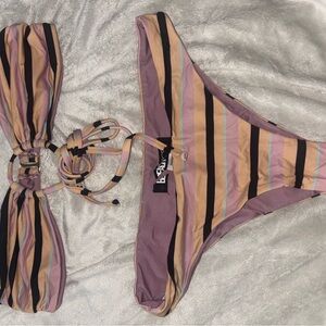 Beach Riot Striped Bikini in Purple and Tan